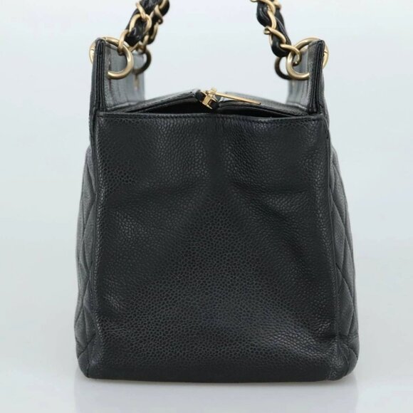 CHANEL Matelasse Chain Hand Bag Grained Calf Skin Black Gold CC Auth PP148 - Picture 6 of 16